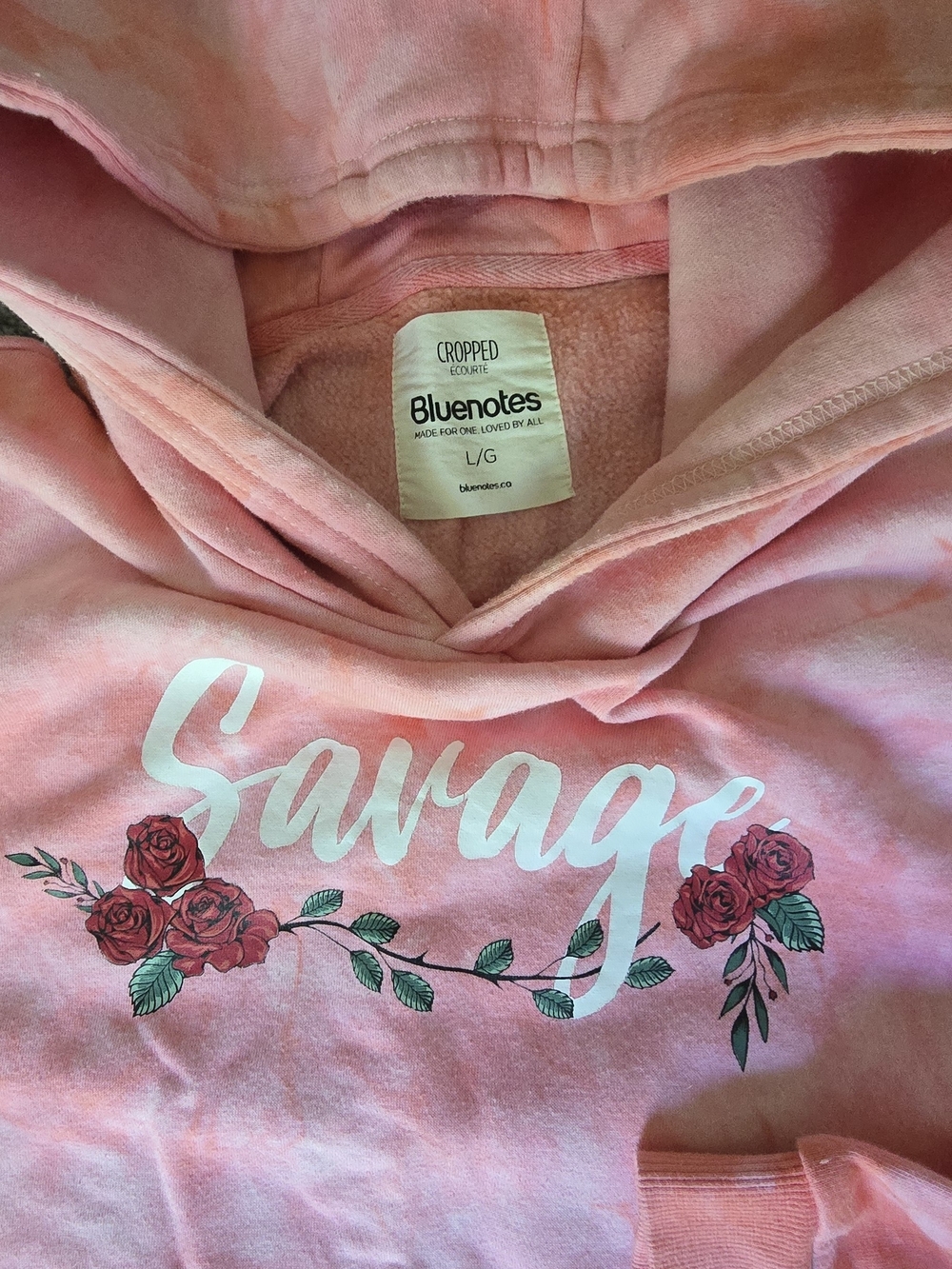 Bluenotes Pink Rose 'Savage' Graphic Cropped Hoodie